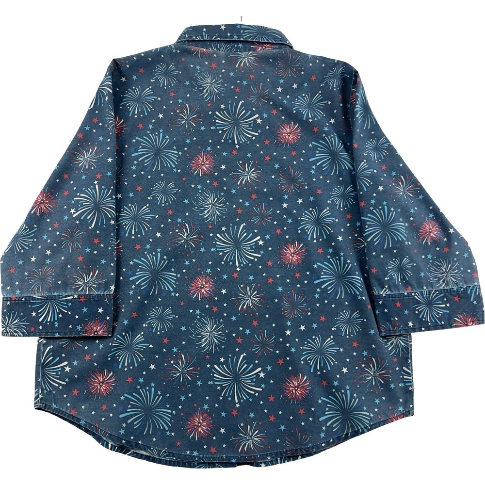 Blair Button Up Shirt Women Large Blue Fireworks Patriotic 3/4 Sleeve Top - Picture 7 of 11
